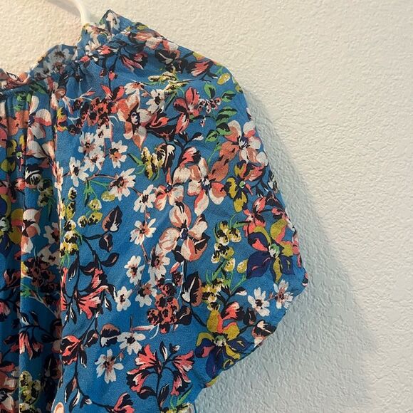 Anthropologie Floral V-Neck Dress in Blue and Green - Picture 6 of 7